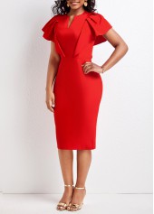 Patchwork Red Split Neck Bodycon Dress