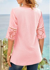 Lace V Neck Pink Half Sleeve Blouse