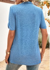 Geometric Print Blue Half Sleeve Fake Two Piece Twinset