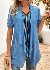 Geometric Print Blue Half Sleeve Fake Two Piece Twinset