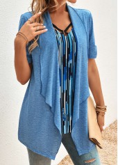 Geometric Print Blue Half Sleeve Fake Two Piece Twinset