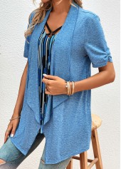 Geometric Print Blue Half Sleeve Fake Two Piece Twinset