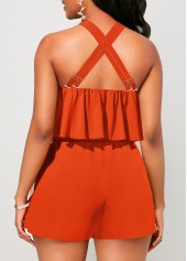 Ruffle Sleeveless Orange Short Cross Collar Romper