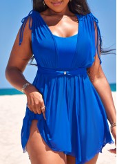 Tie Handkerchief Hem Royal Blue One Piece Swimwear