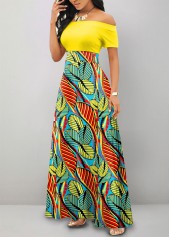 Plus Size Leaf Print Maxi Short Sleeve Dress