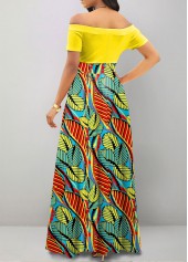 Plus Size Leaf Print Maxi Short Sleeve Dress
