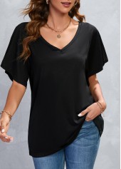 V Neck Black Short Sleeve T Shirt