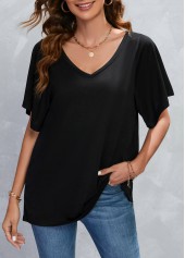 V Neck Black Short Sleeve T Shirt