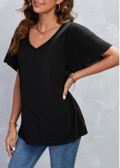 V Neck Black Short Sleeve T Shirt