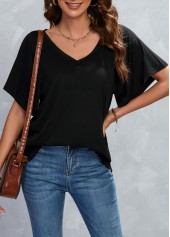 V Neck Black Short Sleeve T Shirt