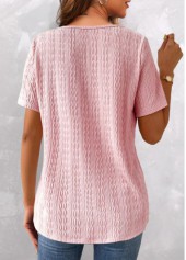 Pink V Neck Short Sleeve Twisted T Shirt