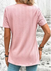 Pink V Neck Short Sleeve Twisted T Shirt