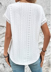 Lace V Neck White Short Sleeve T Shirt