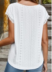 Lace V Neck White Short Sleeve T Shirt