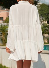 Long Sleeve Button Lace White Cover Up