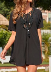 Black Lace Stitching Tassel Cover Up