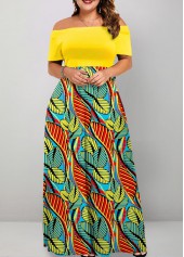 Plus Size Leaf Print Maxi Short Sleeve Dress