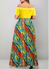 Plus Size Leaf Print Maxi Short Sleeve Dress
