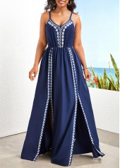 Tribal Print Split Navy H Shape Maxi Dress