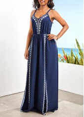 Tribal Print Split Navy H Shape Maxi Dress