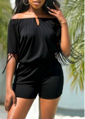 Tassel Black Short Off Shoulder Half Sleeve Romper