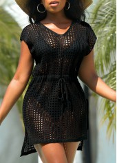 Side Slit Drawstring Black Cover Up