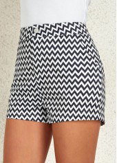 Wave Pattern Print Pocket Black Shorts