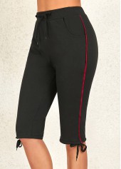 Black Drawastring High Waisted Knee Length Leggings