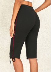 Black Drawastring High Waisted Knee Length Leggings