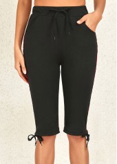 Black Drawastring High Waisted Knee Length Leggings