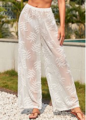 Jacquard White Plants Print Cover Up