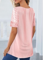 Patchwork Round Neck Pink Short Sleeve T Shirt