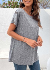 Lightweigh Grey Button Detail Short Sleeve T Shirt