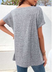 Lightweigh Grey Button Detail Short Sleeve T Shirt