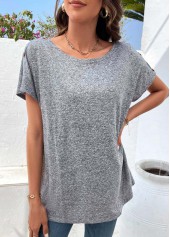 Lightweigh Grey Button Detail Short Sleeve T Shirt