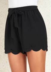 Drawstring Belted Black Elastic Waist Shorts