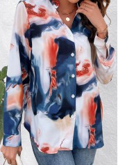 Ink Painting Print Button Multi Color Blouse