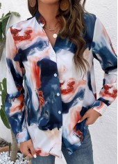 Ink Painting Print Button Multi Color Blouse