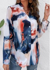 Ink Painting Print Button Multi Color Blouse