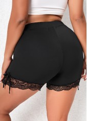 Black Plus Size Patchwork Skinny Elastic Waist Shorts