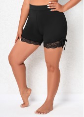 Black Plus Size Patchwork Skinny Elastic Waist Shorts