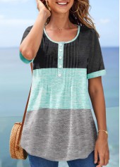 Mint Green Round Neck Tuck Stitch Blouse