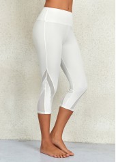 White Elastic Waist Mid Waisted Capri Leggings