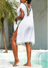 Tassel White Patchwork Weave Cover Up