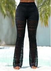 Side Slit Breathable Black Lace Beach Pants