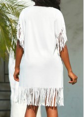 Letter Print Tassel White Cover Up