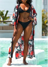 Geometric Print Drawstring Multi Color Cover Up
