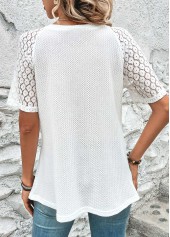White V Neck Short Sleeve Patchwork T Shirt