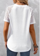 White V Neck Short Sleeve Patchwork T Shirt