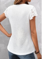 White V Neck Short Sleeve Lace T Shirt